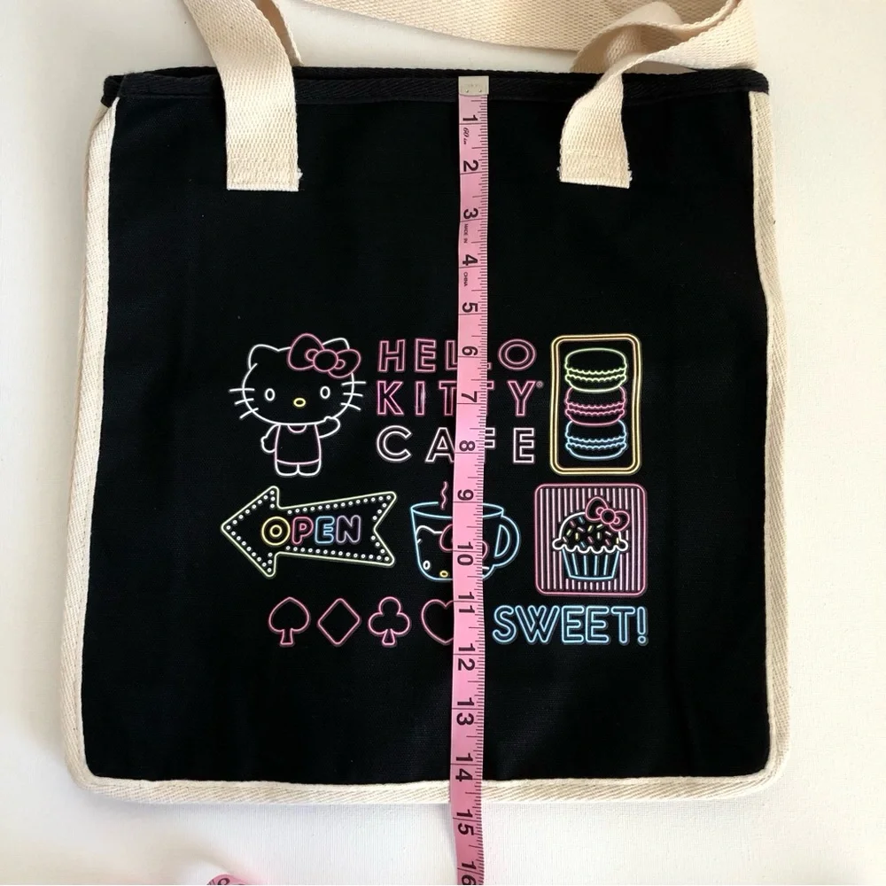 NWT Sanrio Hello Kitty Cafe Las Vegas Black Pastel Dessert Theme Canvas Tote Bag